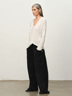 Twist-Hem U-Neck Long-Sleeve Tee
