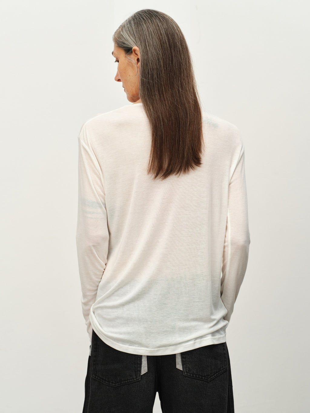 Twist-Hem U-Neck Long-Sleeve Tee