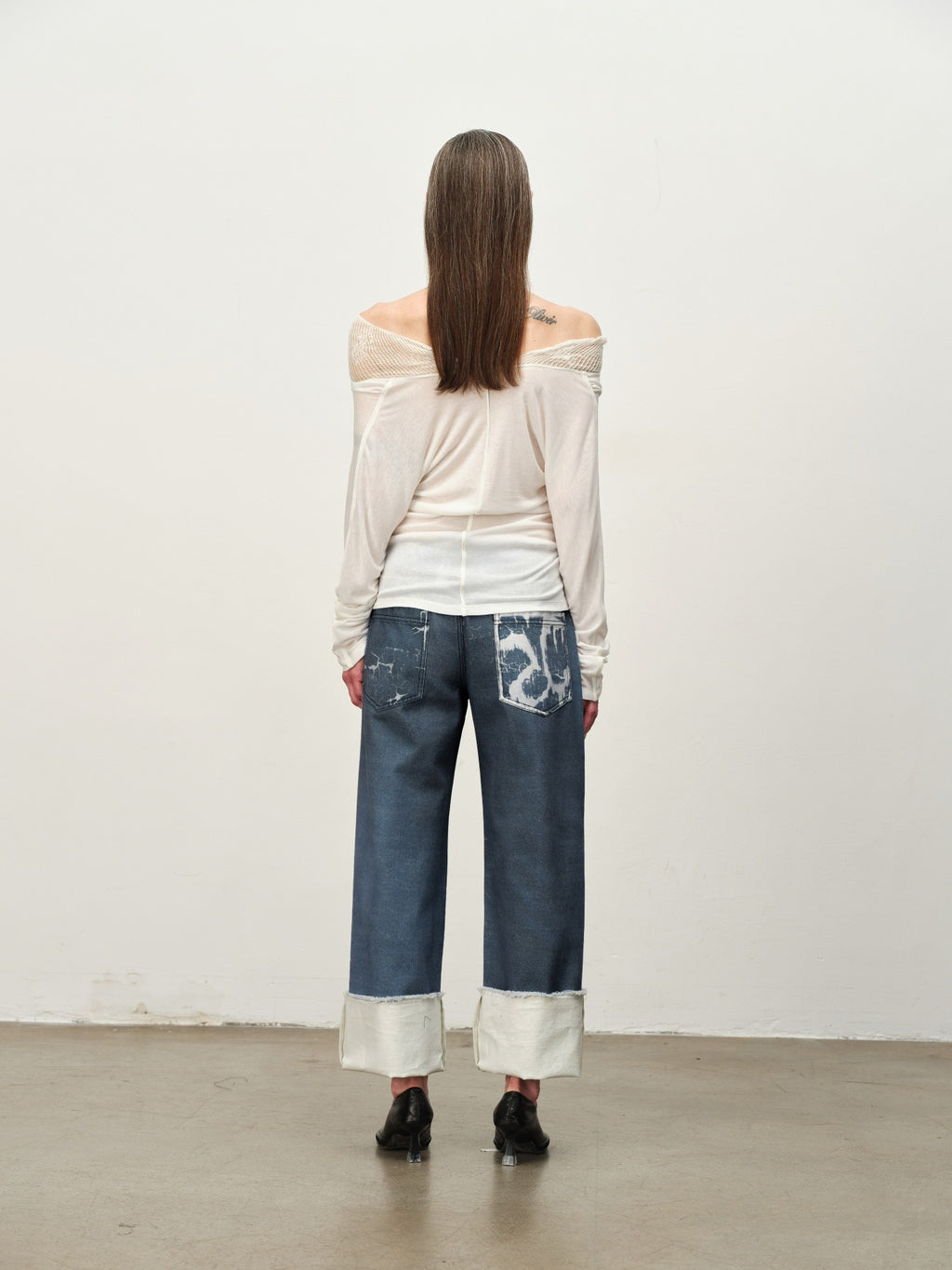 Crackle Print Washed Wide-Leg Pants