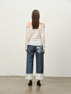 Crackle Print Washed Wide-Leg Pants