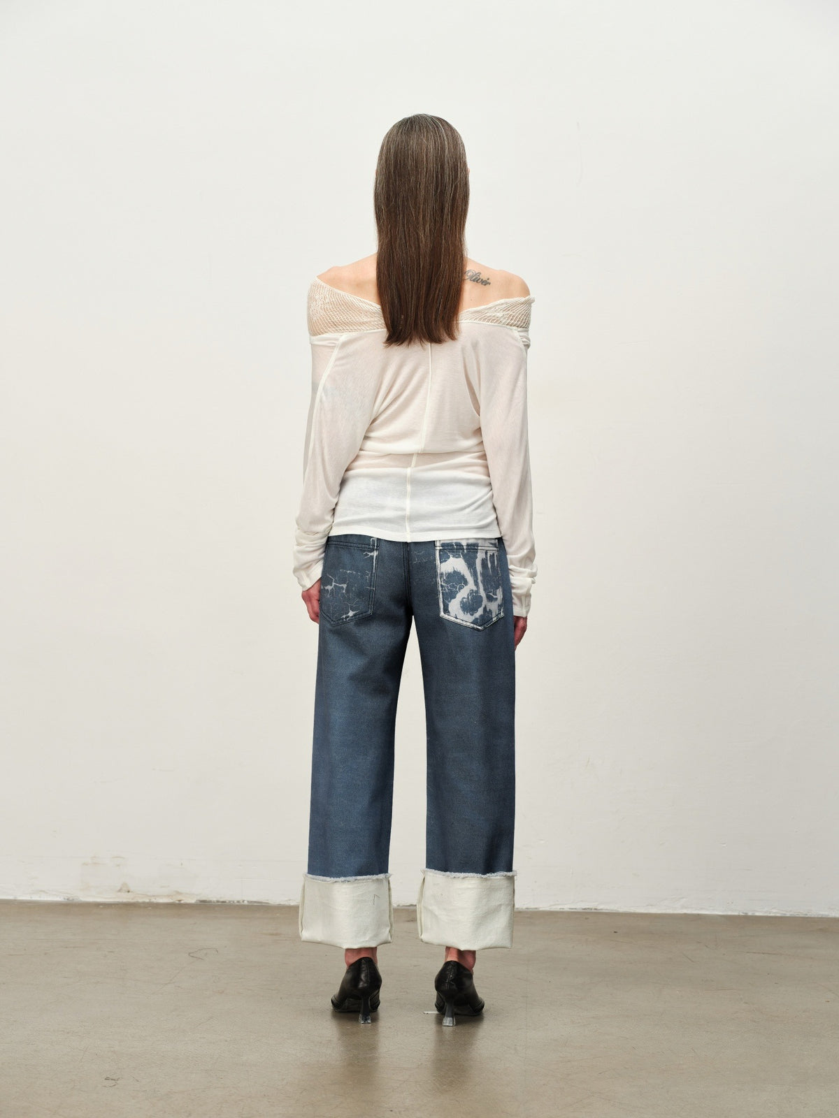 Crackle Print Washed Wide-Leg Pants