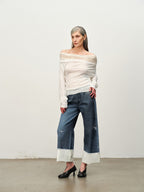 Crackle Print Washed Wide-Leg Pants
