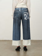 Crackle Print Washed Wide-Leg Pants