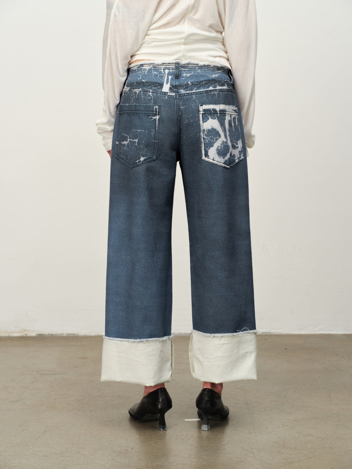 Crackle Print Washed Wide-Leg Pants