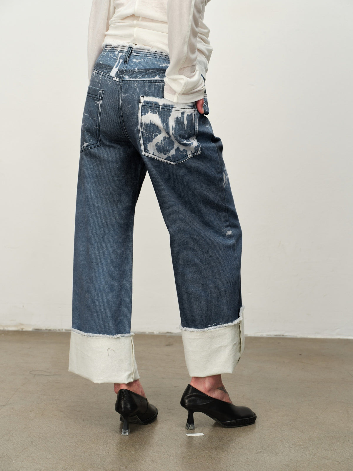 Crackle Print Washed Wide-Leg Pants