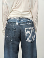 Crackle Print Washed Wide-Leg Pants