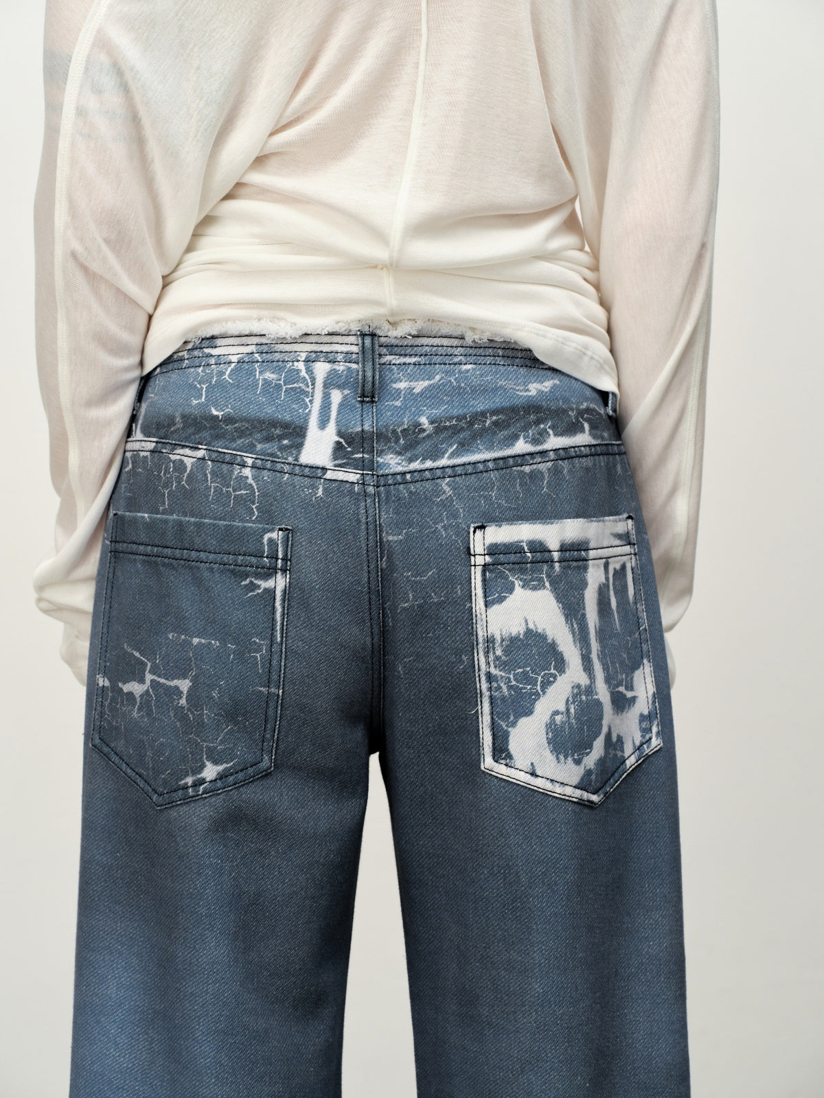 Crackle Print Washed Wide-Leg Pants