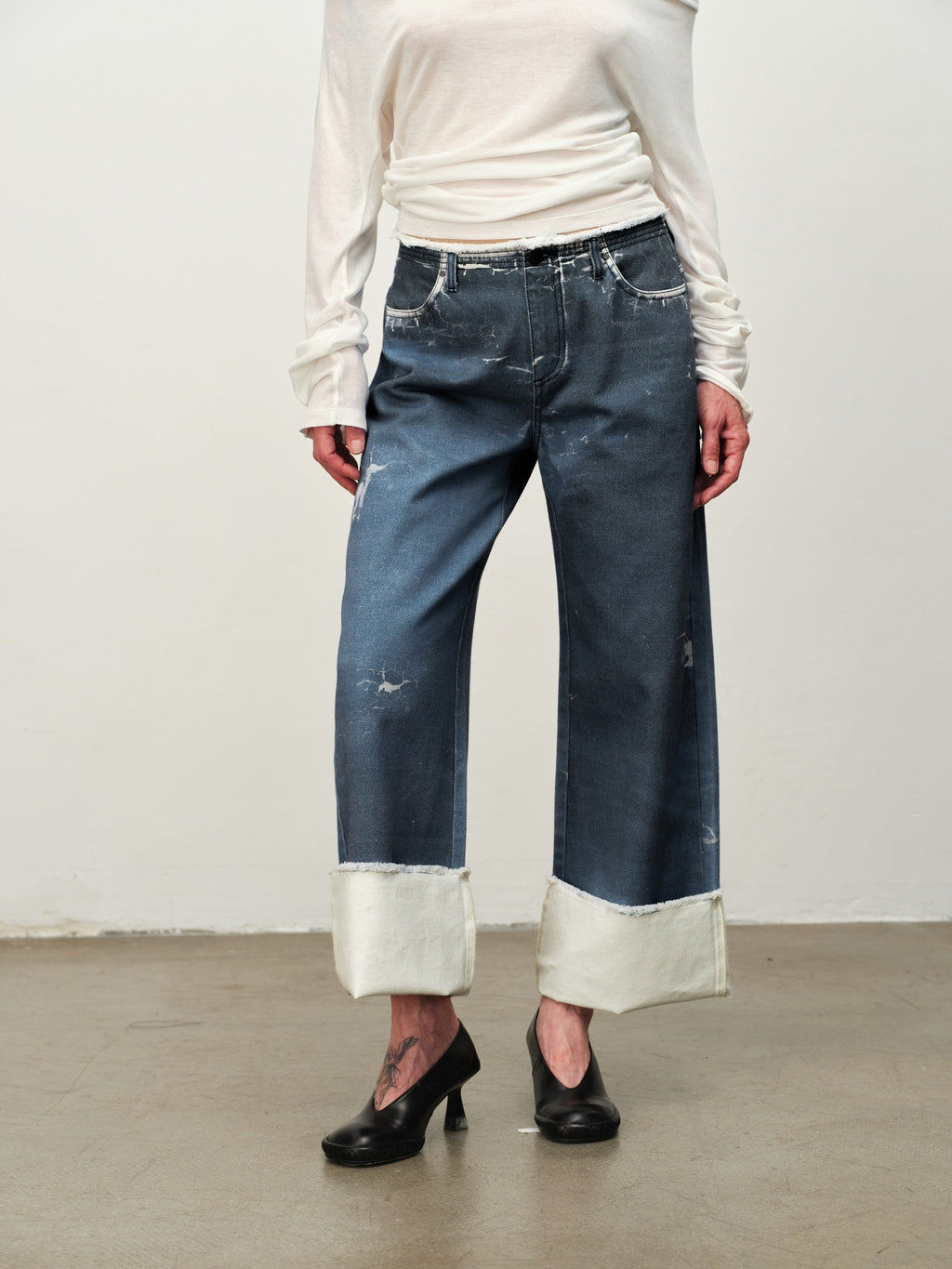 Crackle Print Washed Wide-Leg Pants