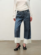 Crackle Print Washed Wide-Leg Pants