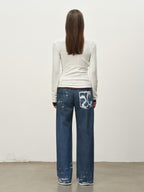 Wool-Blend Lace-Cuff Henley Top