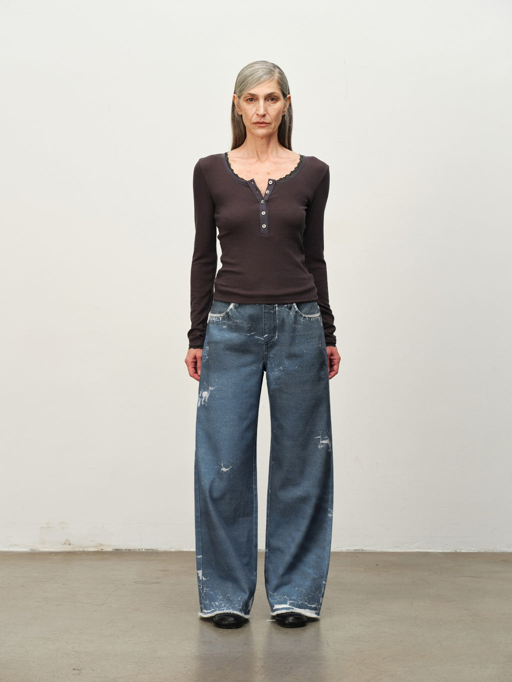 Crackle Print Washed Wide-Leg Pants