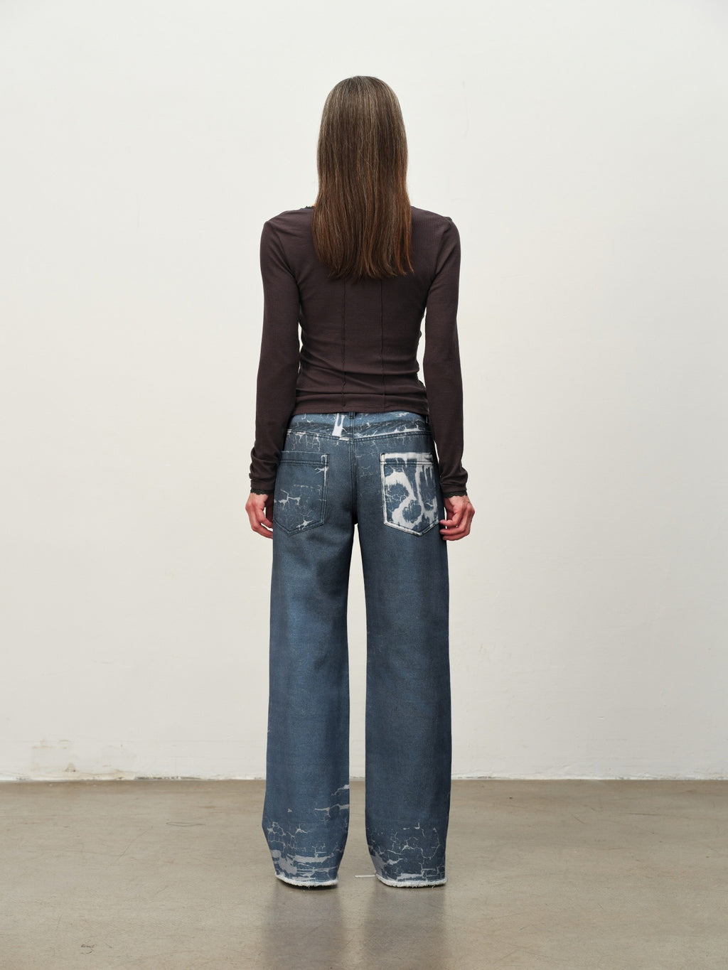 Crackle Print Washed Wide-Leg Pants
