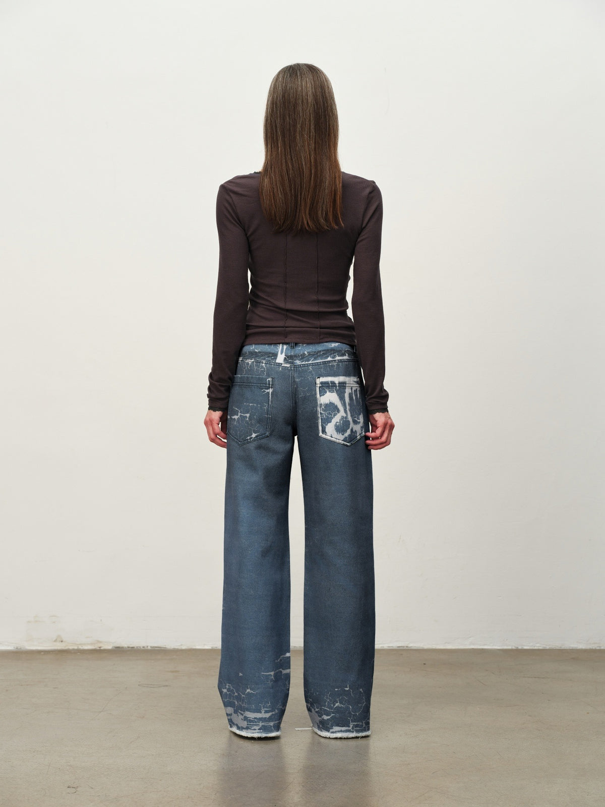 Crackle Print Washed Wide-Leg Pants