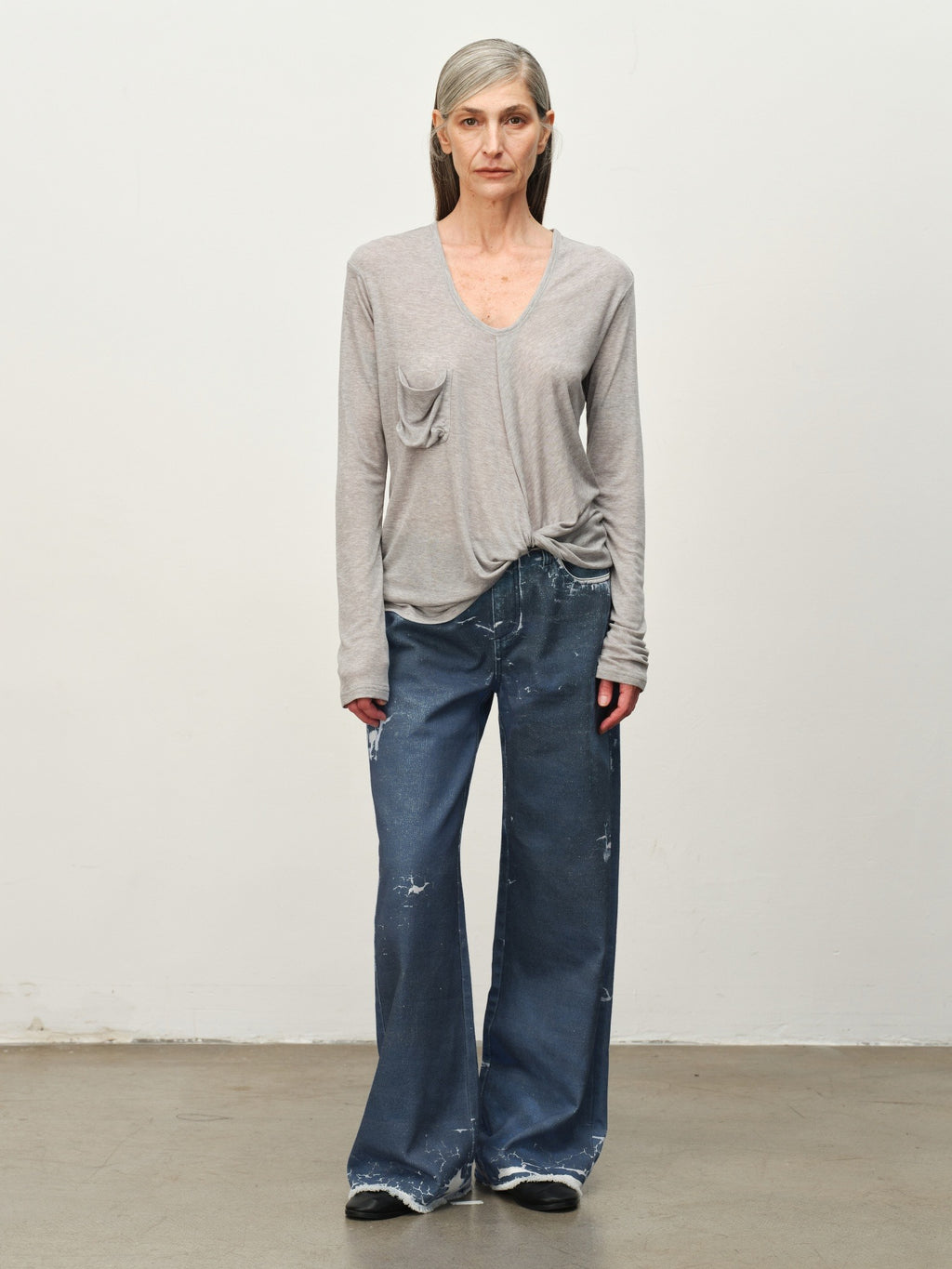 Twist-Hem U-Neck Long-Sleeve Tee