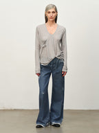 Twist-Hem U-Neck Long-Sleeve Tee