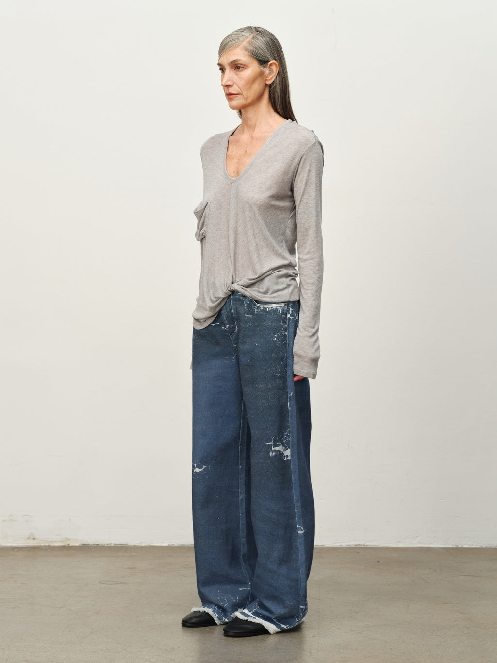 Twist-Hem U-Neck Long-Sleeve Tee