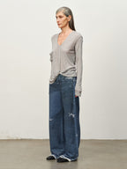 Twist-Hem U-Neck Long-Sleeve Tee