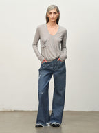 Twist-Hem U-Neck Long-Sleeve Tee