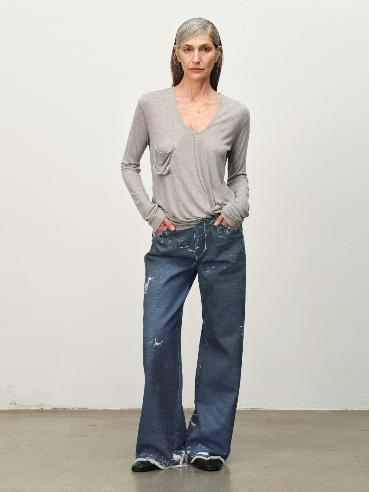 Twist-Hem U-Neck Long-Sleeve Tee