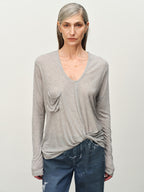 Twist-Hem U-Neck Long-Sleeve Tee