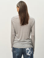 Twist-Hem U-Neck Long-Sleeve Tee