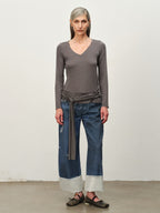 Tie-Hem V-Neck Long-Sleeve Tee
