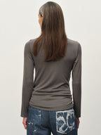 Tie-Hem V-Neck Long-Sleeve Tee