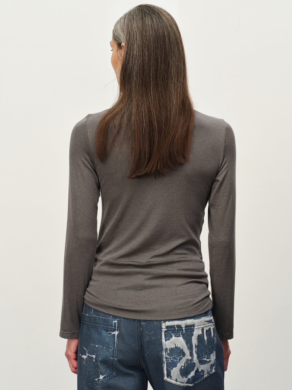 Tie-Hem V-Neck Long-Sleeve Tee