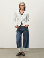Linen-Blend Ruffle-Trim Cardigan