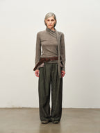 Wool Scarf-Collar Knit Sweater
