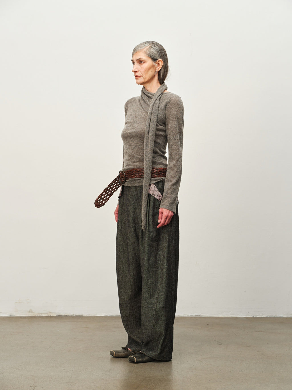 Wool Scarf-Collar Knit Sweater
