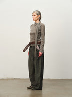 Wool Scarf-Collar Knit Sweater