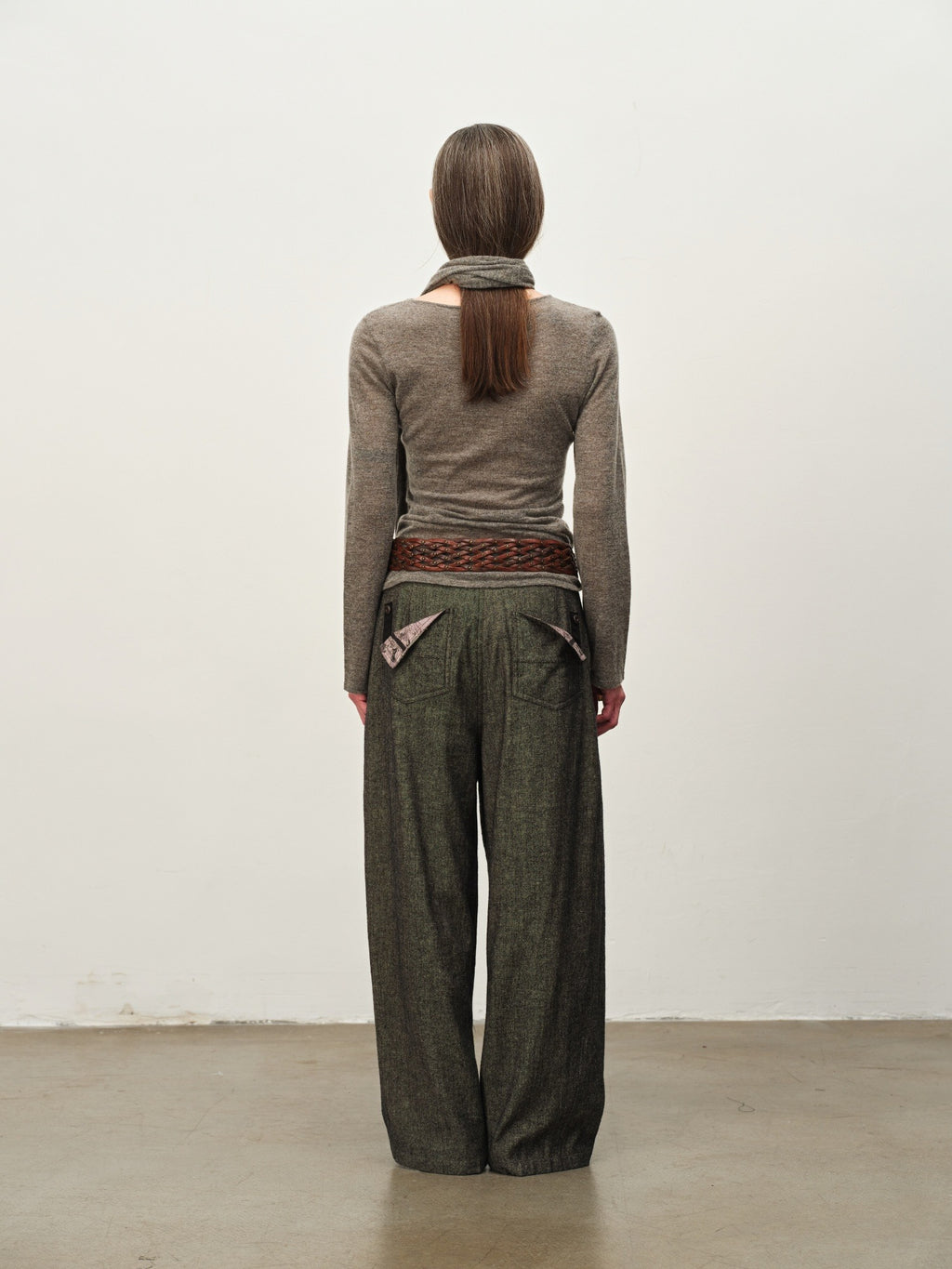 Wool Scarf-Collar Knit Sweater