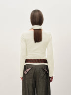 Wool Scarf-Collar Knit Sweater
