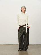 Wool Scarf-Collar Knit Sweater