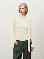 Wool Scarf-Collar Knit Sweater
