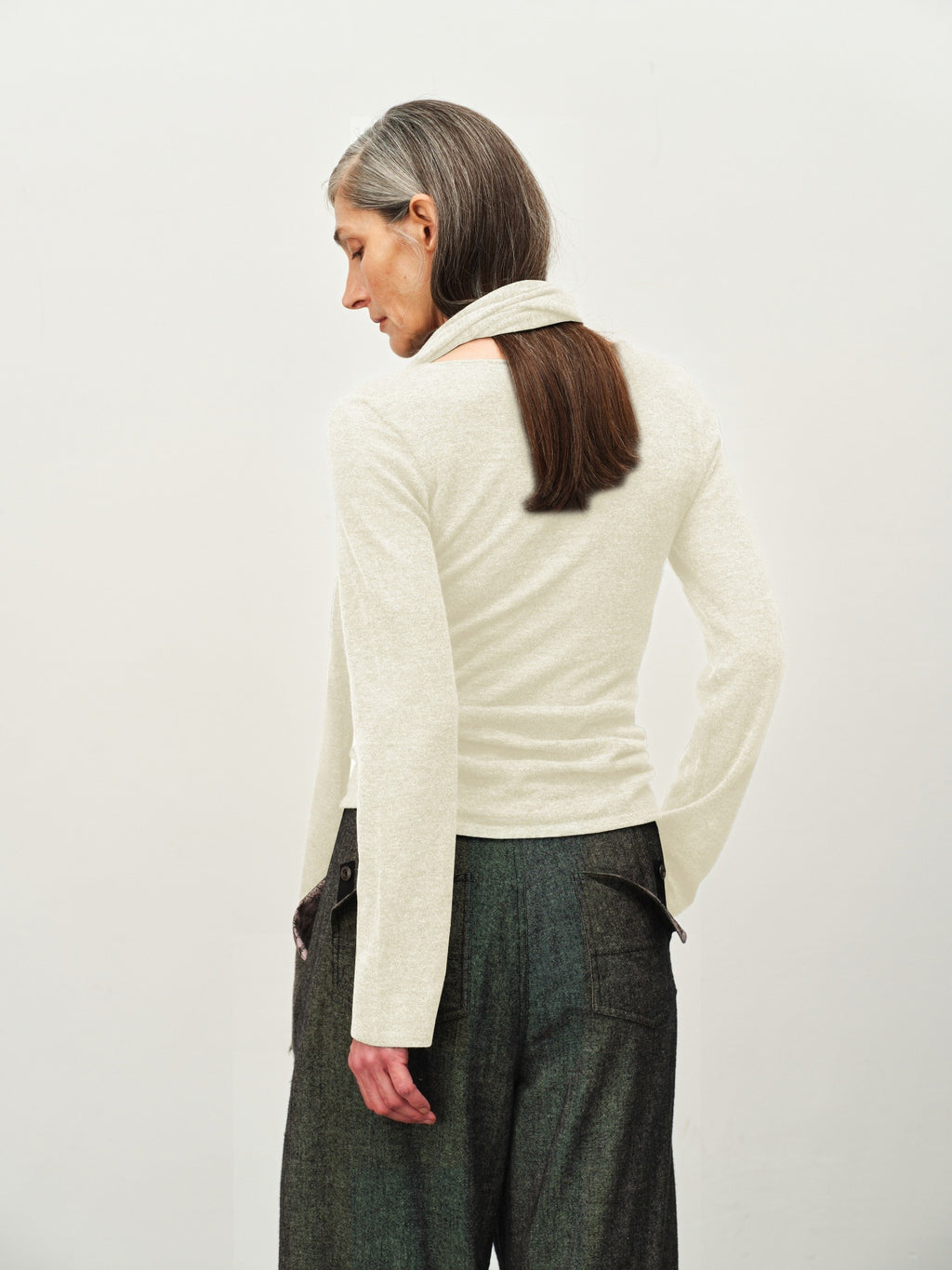 Wool Scarf-Collar Knit Sweater