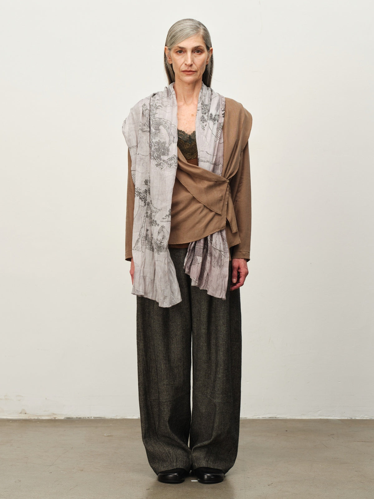 Cupro Draped Scarf-Neck Cardigan