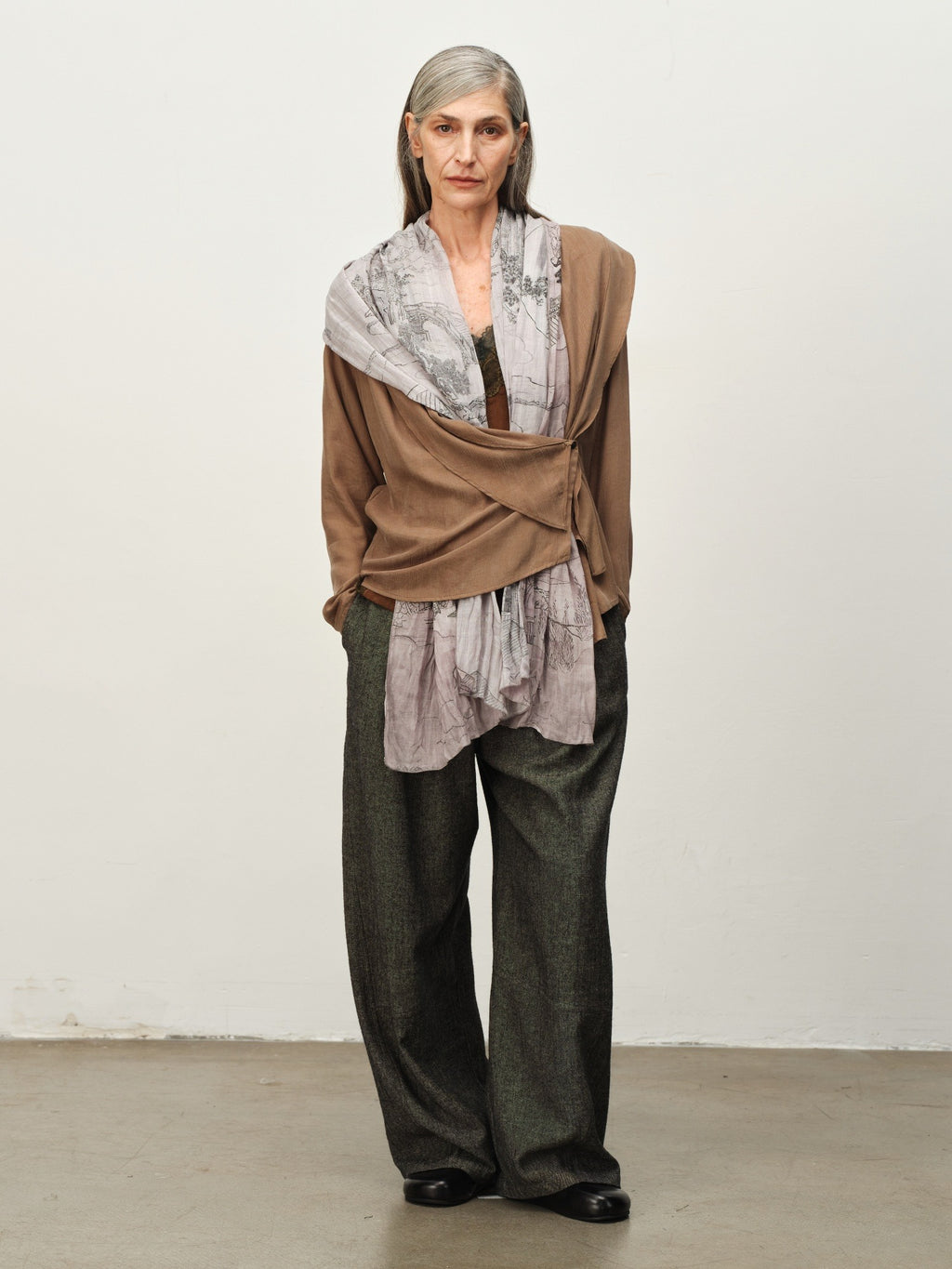 Cupro Draped Scarf-Neck Cardigan