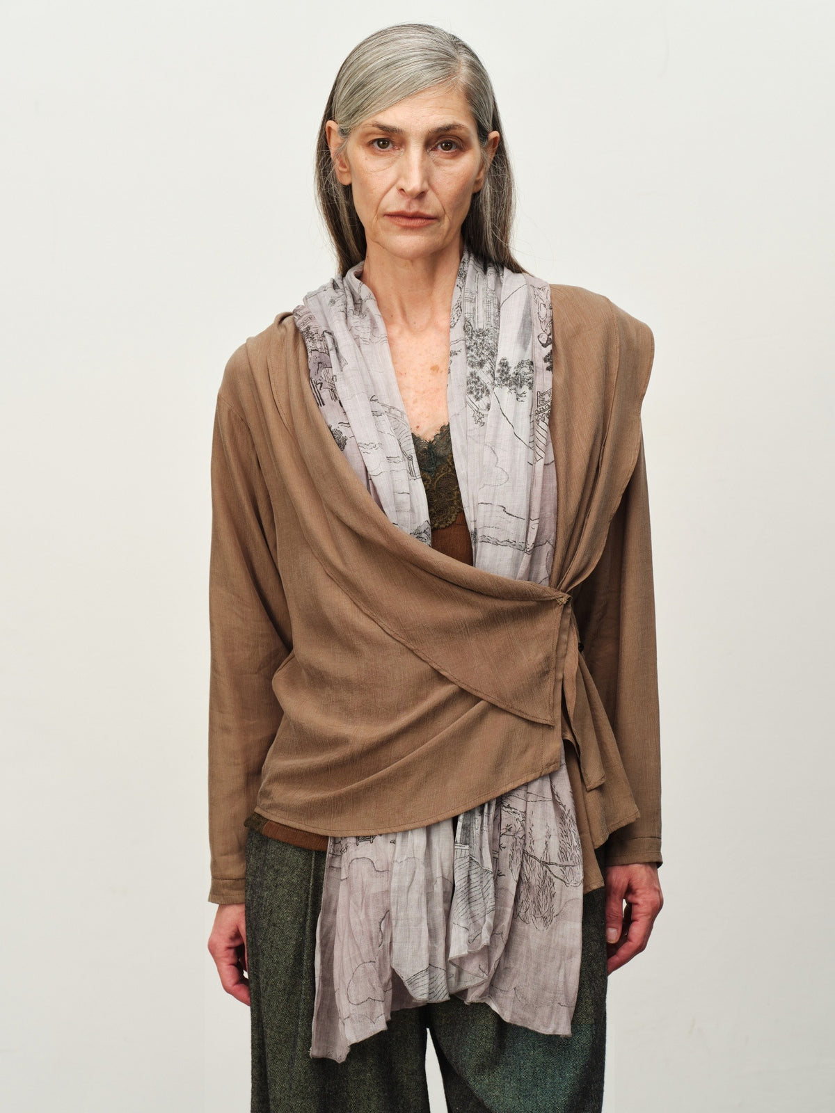 Cupro Draped Scarf-Neck Cardigan