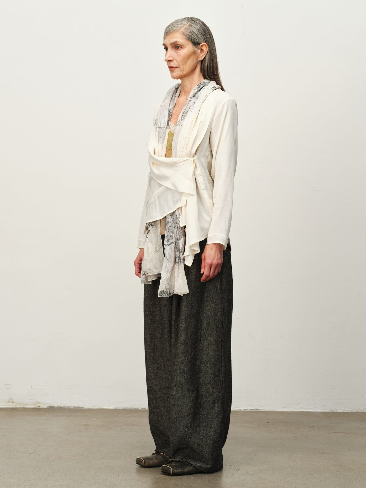 Cupro Draped Scarf-Neck Cardigan