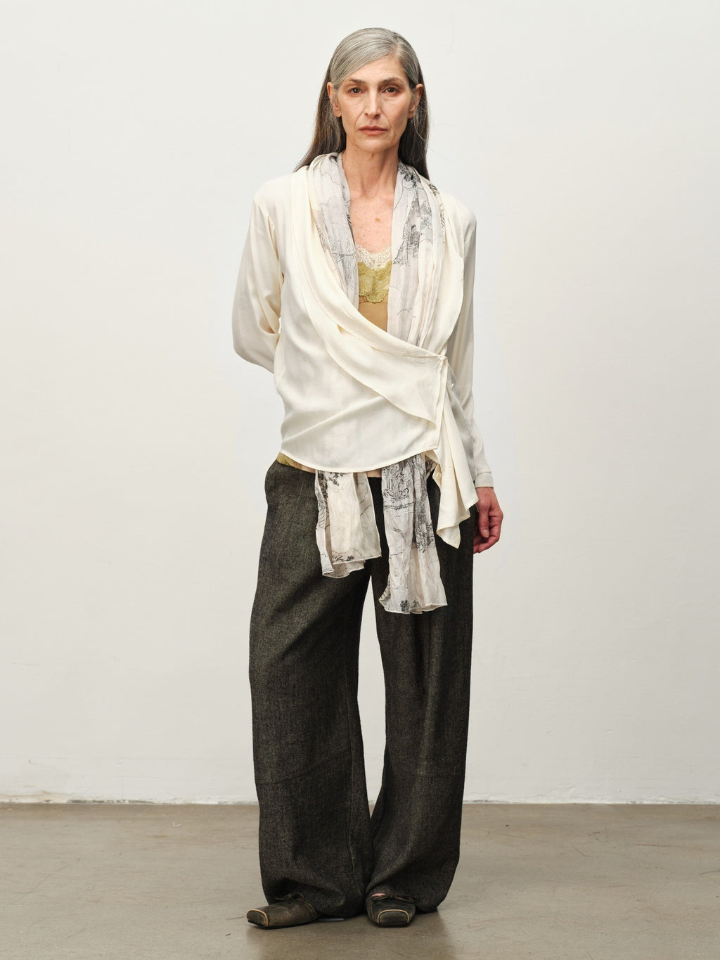 Cupro Draped Scarf-Neck Cardigan