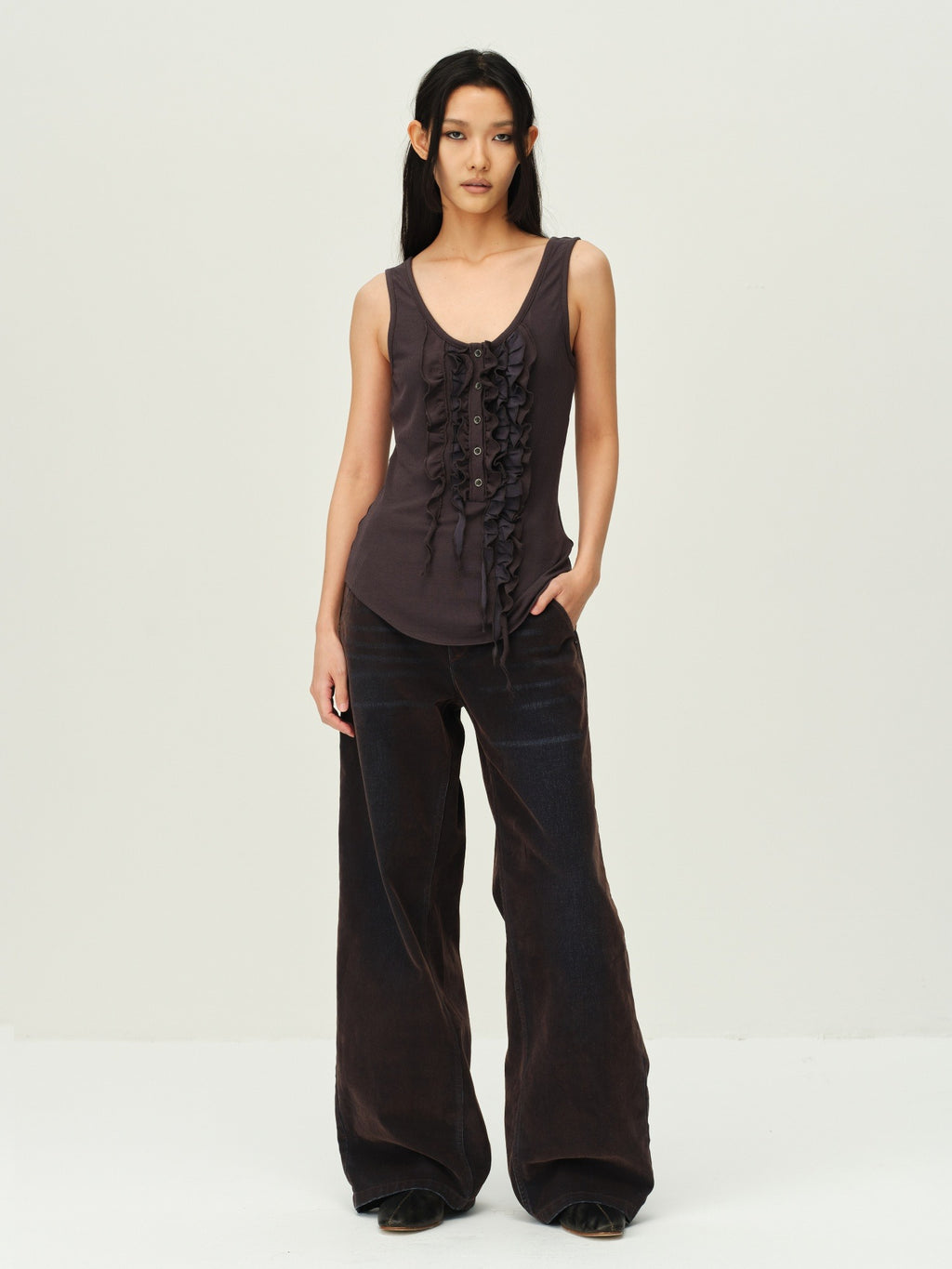 Wool Henley Ruffle Vest