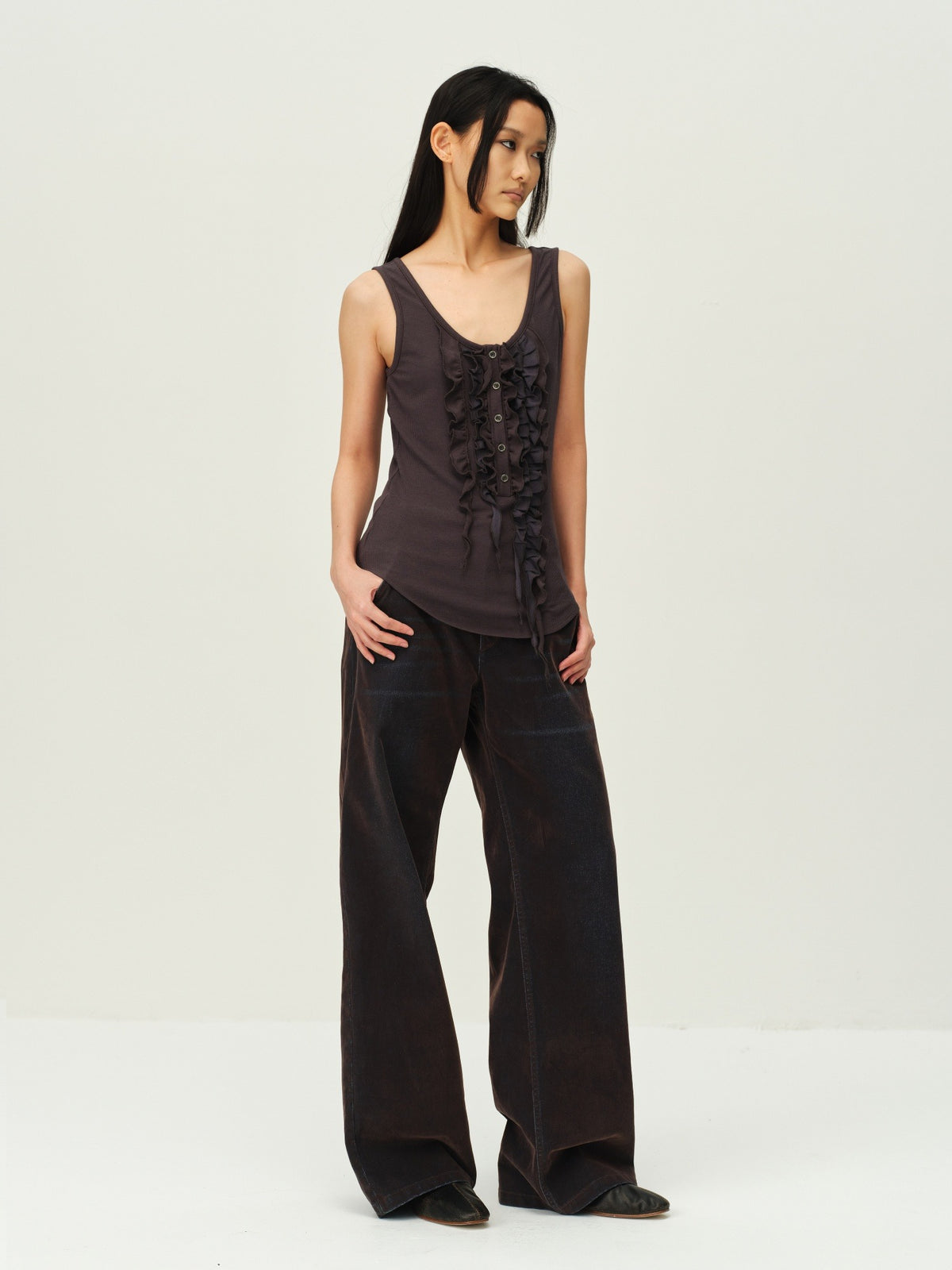 Wool Henley Ruffle Vest
