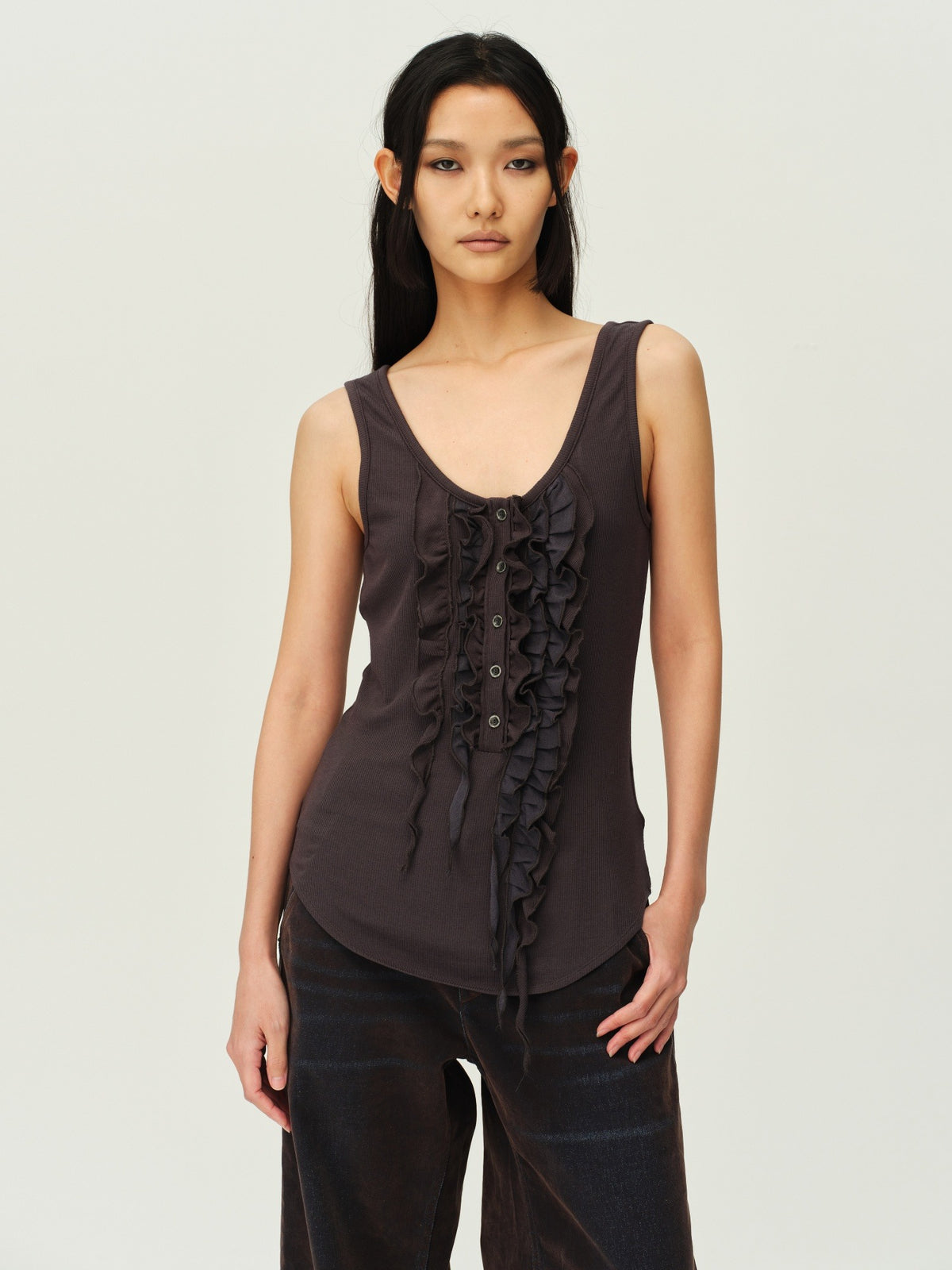 Wool Henley Ruffle Vest