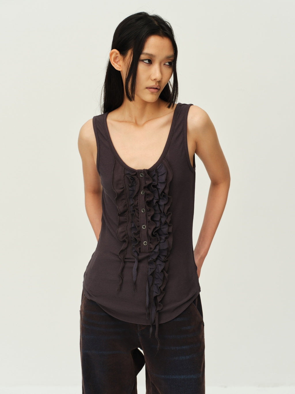 Wool Henley Ruffle Vest