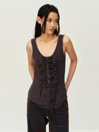 Wool Henley Ruffle Vest