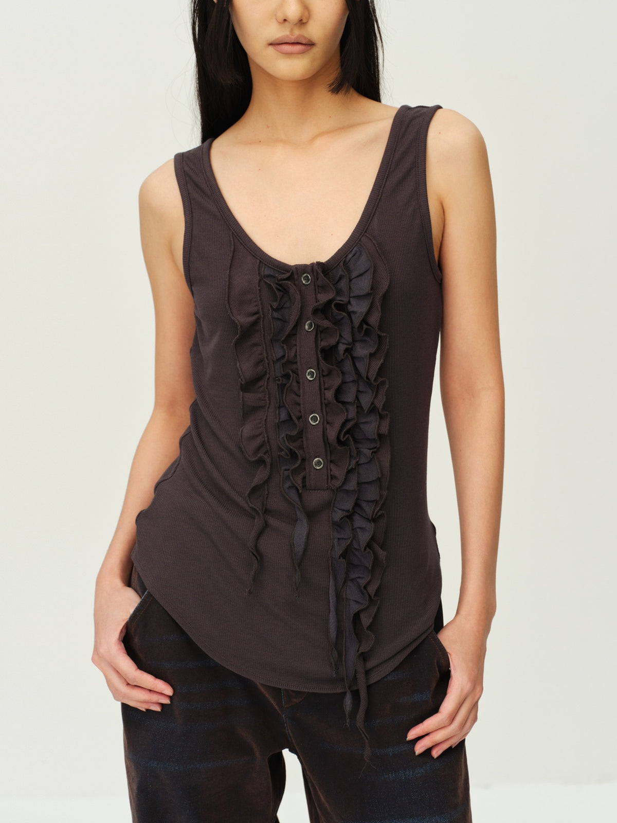 Wool Henley Ruffle Vest
