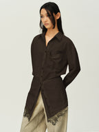 Faux Two-Piece Lace-Layered Shirt Dress