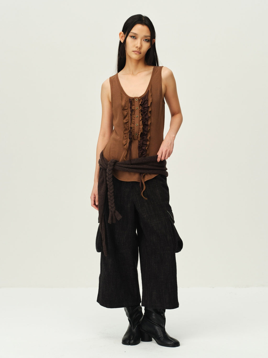 Wool Henley Ruffle Vest